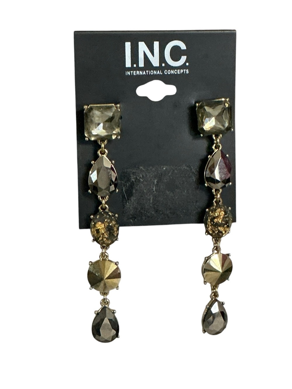 INC International Concepts Gold Tone Statement Drop Earrings Rhinestone Glam